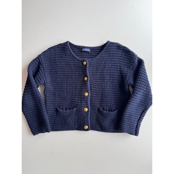 GAP Navy Blue Cotton Textured Knit Gold Button Cardigan Sweater Jacket, Size M - Picture 5 of 15